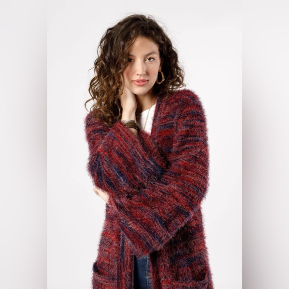 NWT BAND OF THE FREE SUNSET BLVD RED MIXED KNIT DUSTER SWEATER (L) - Picture 3 of 12
